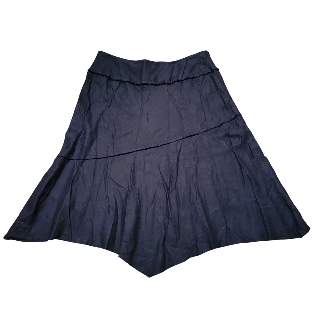 Style 16W Midi Skirt Black Linen Handkerchief Hem Raw Edge Whimsigoth Lagenlook
